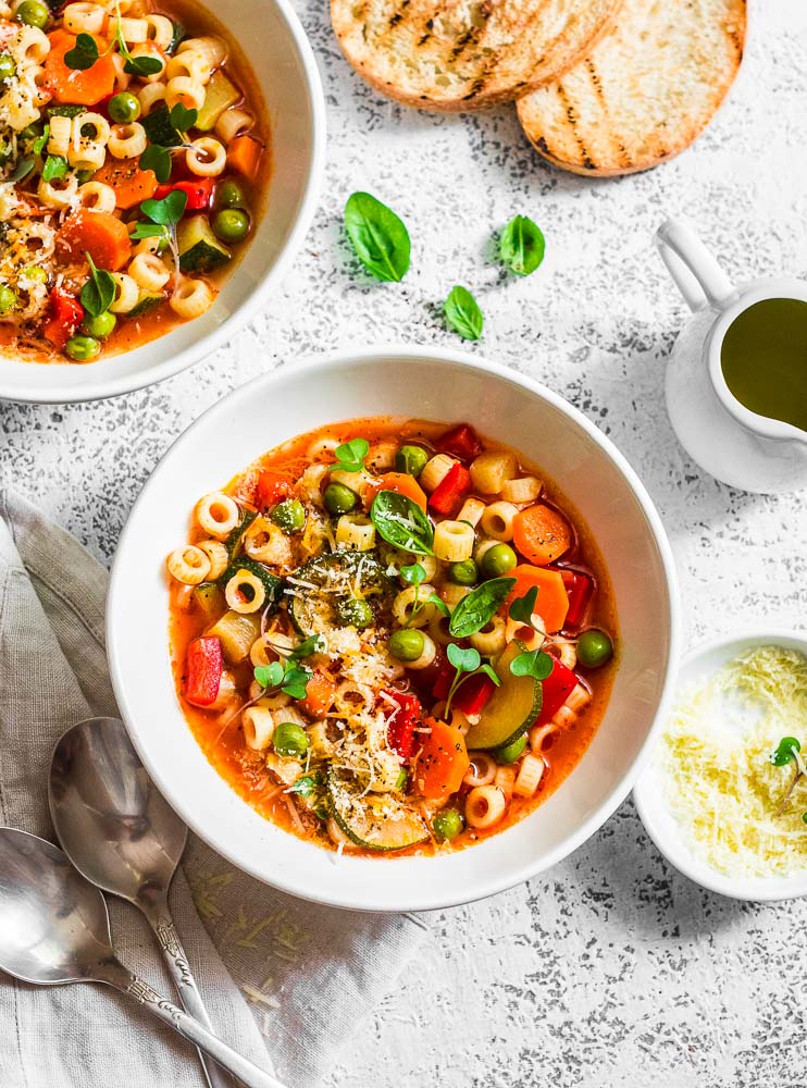 a bowl of instant pot minestrone soup
